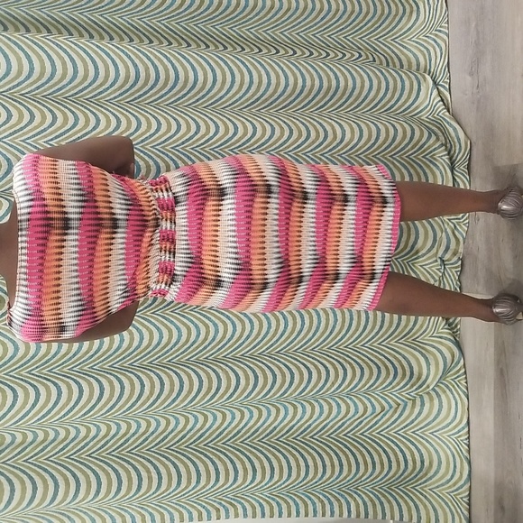 Worthington Dress Midi Dressy Knee Length Striped Pink Black Stretch White Work - Picture 3 of 4